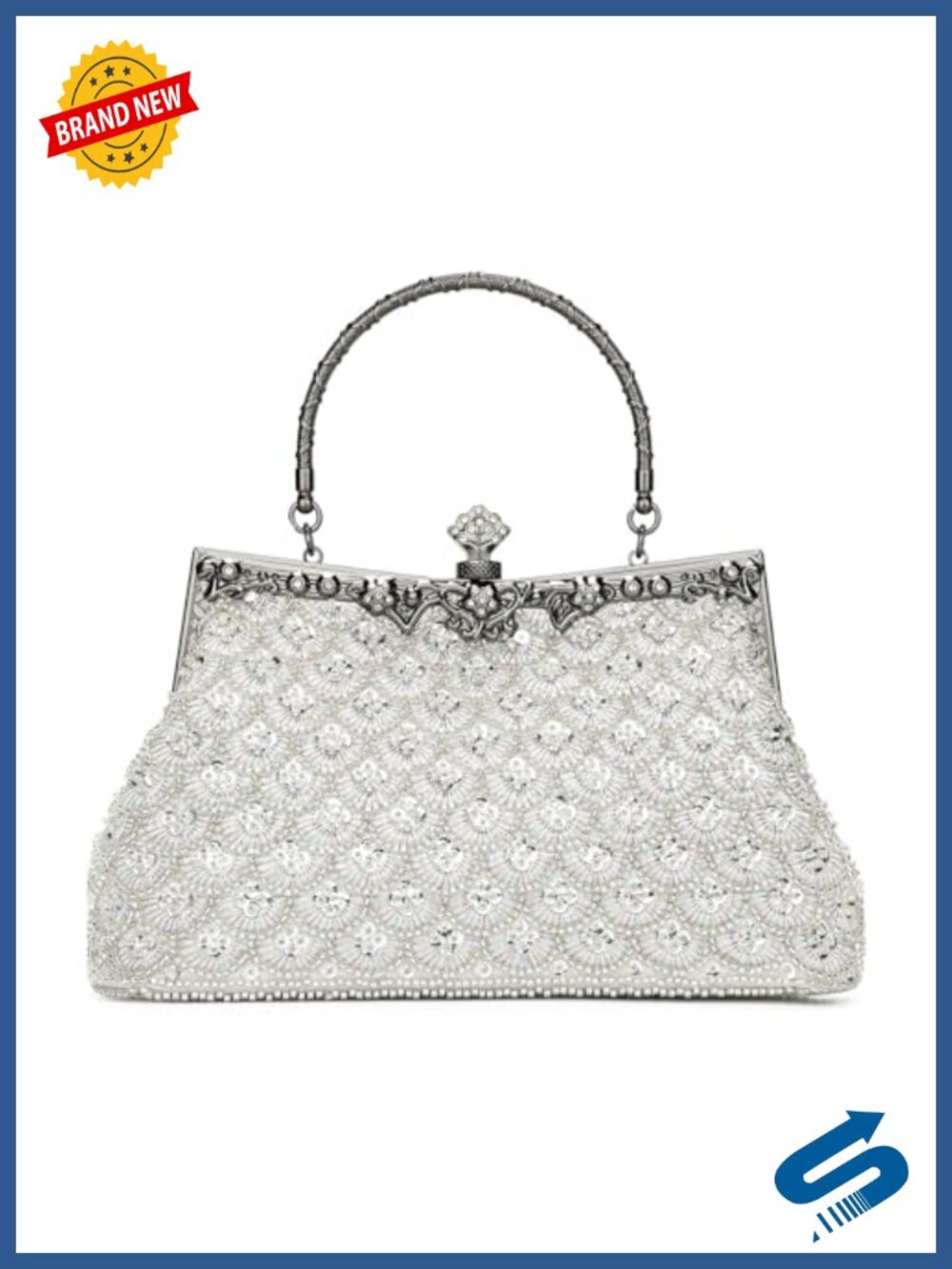Women Vintage Floral Beaded Rhinestone Embroidery Clutch Evening Handbag